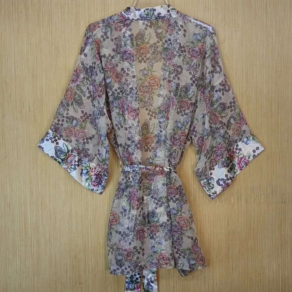 Vintage Victorias‎ Secret Gold Label Floral Paisley Sheer Kimono Robe One Size